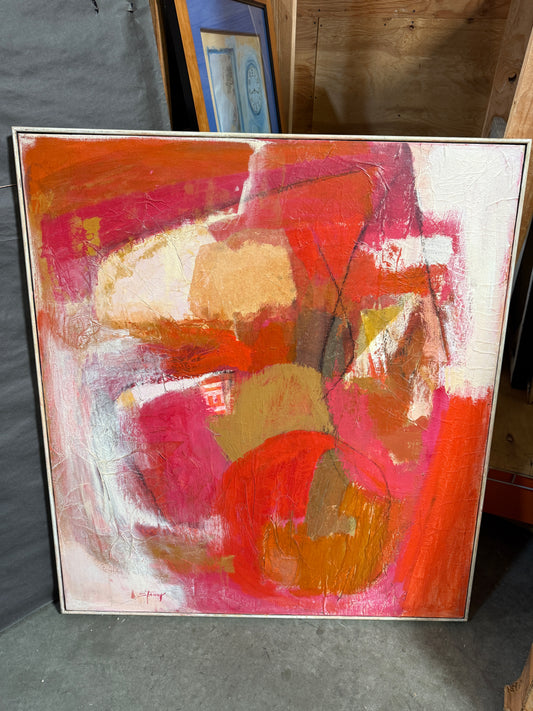"The Scene" Original Red Abstract Oil Painting- Mattie Staniek - 41 x 38"