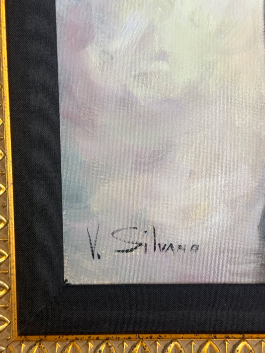 Ballerina Silhouette Original Oil Painting -V. Silvano - 18 x 22"