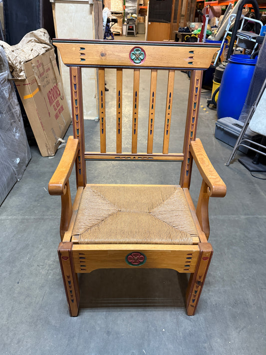 Signed Handcrafted Folk Art Painted Wood Armchair Southwestern - 18 x 44"