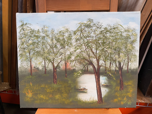 1979 Retro Landscape Forrest Scene Original Oil Painting - Akers - 16 x 20"
