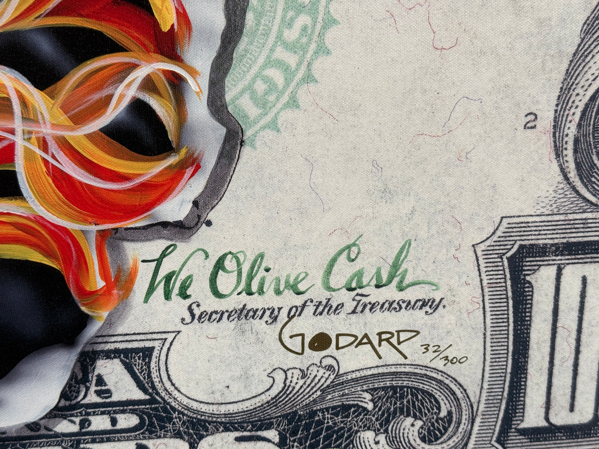 "1000 Dollar Bill - We Olive Cash" - Michael Goddard Giclée on Canvas - 57 x 24"