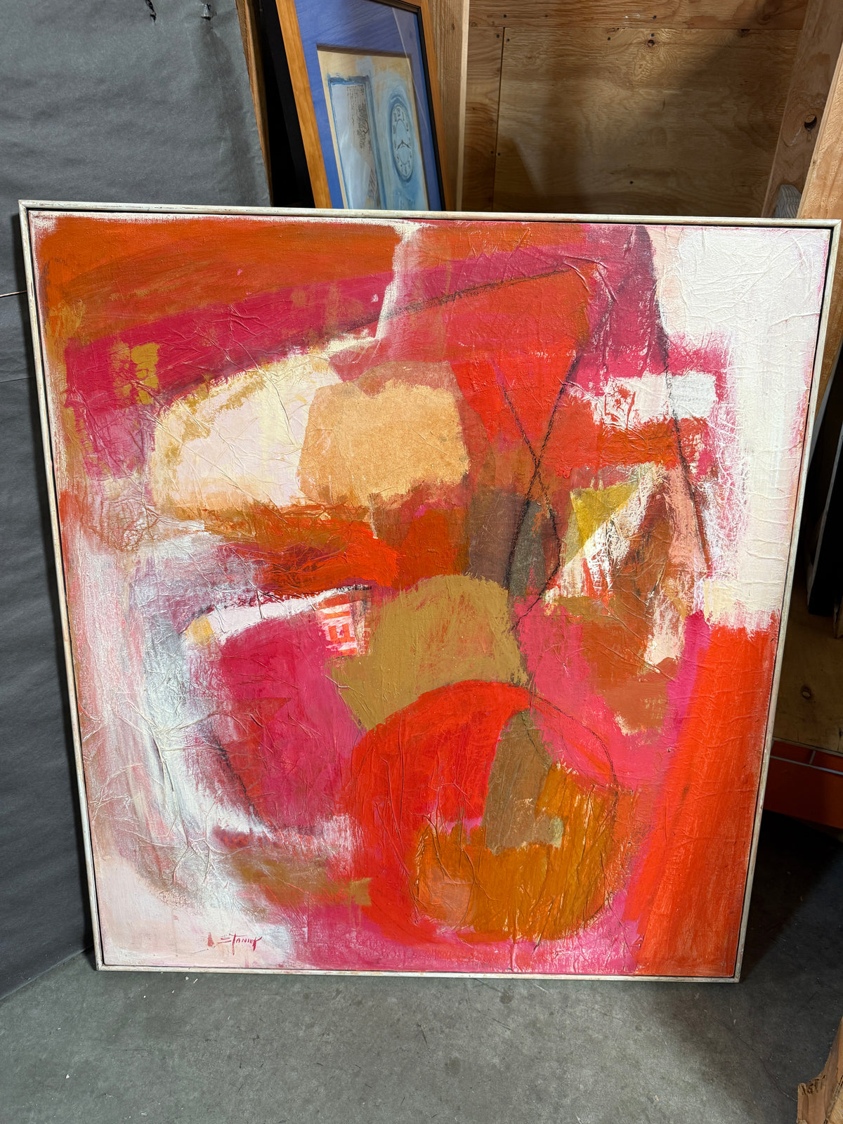 "The Scene" Original Red Abstract Oil Painting- Mattie Staniek - 41 x 38"