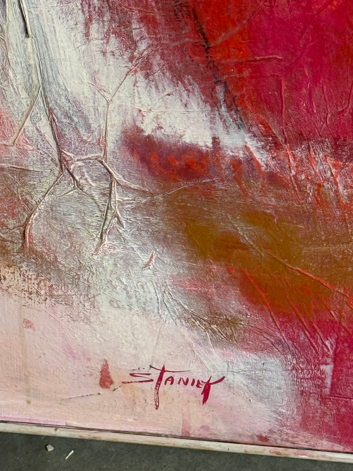 "The Scene" Original Red Abstract Oil Painting- Mattie Staniek - 41 x 38"