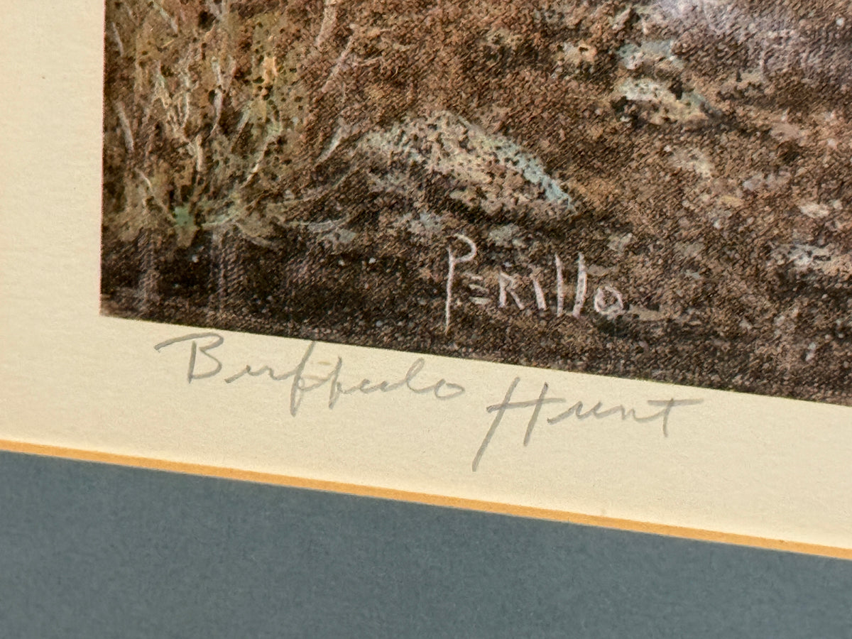 "Buffalo Hunt" Signed Lithograph Southwestern Artist Proof Print -Gregory Perillo- 28 x 31"