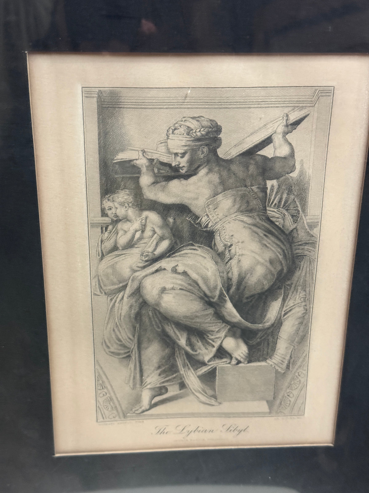 "The Lydian Sibyl" Michelangelo Engraved Reproduction Print Late 1800s -George Barrie - 21 x 25"