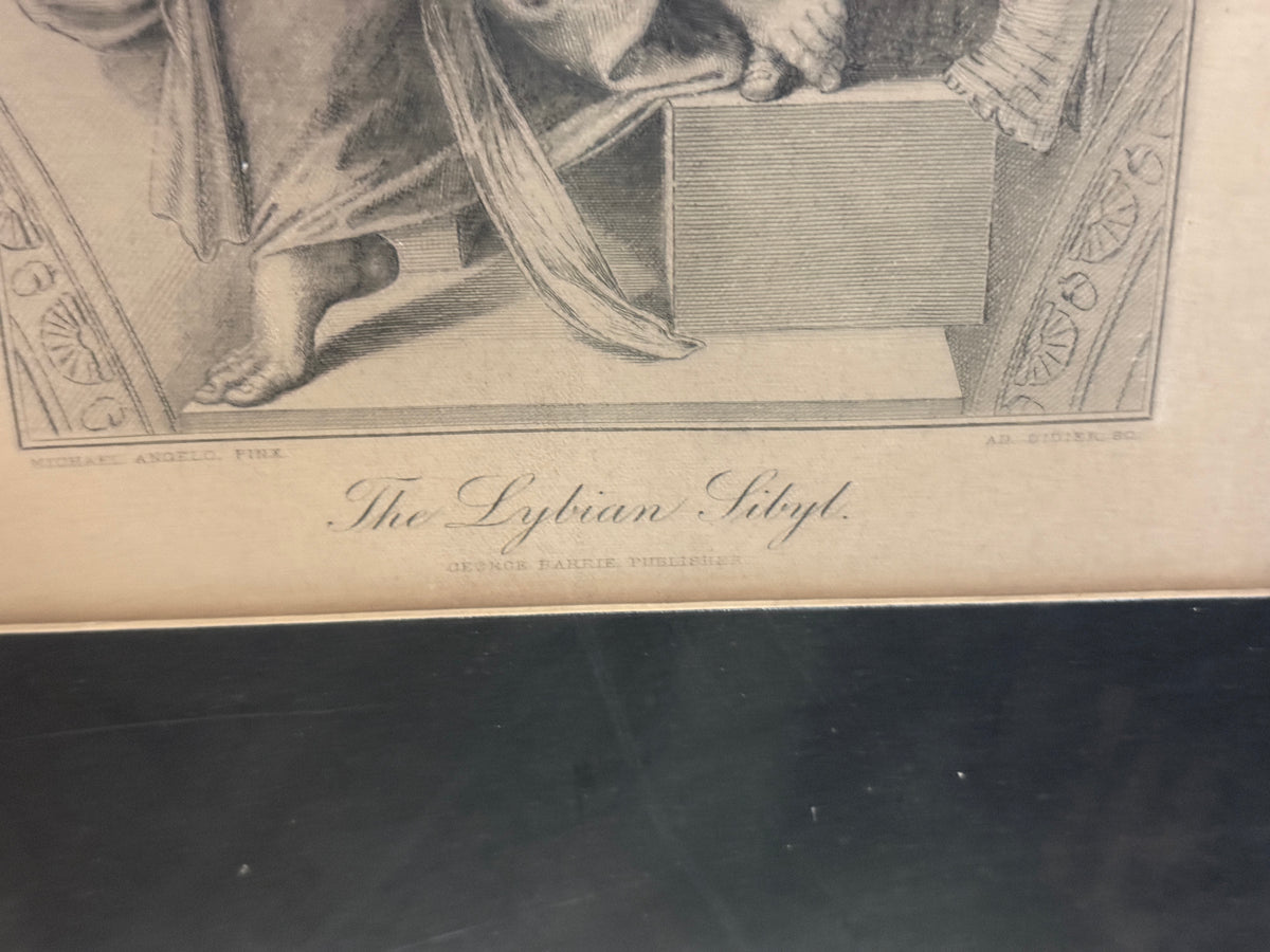 "The Lydian Sibyl" Michelangelo Engraved Reproduction Print Late 1800s -George Barrie - 21 x 25"