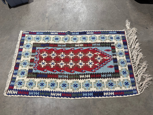 Vintage Blue Kilim Persian Oriental Rug - Handwoven  - 40 x 69"