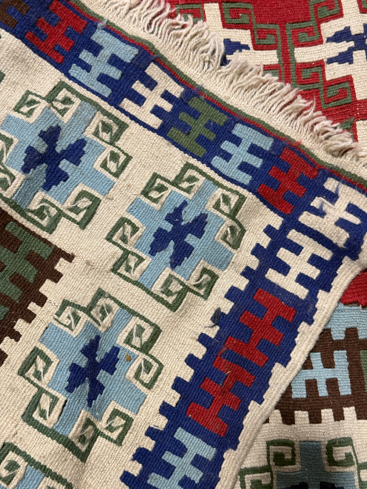 Vintage Blue Kilim Persian Oriental Rug - Handwoven  - 40 x 69"