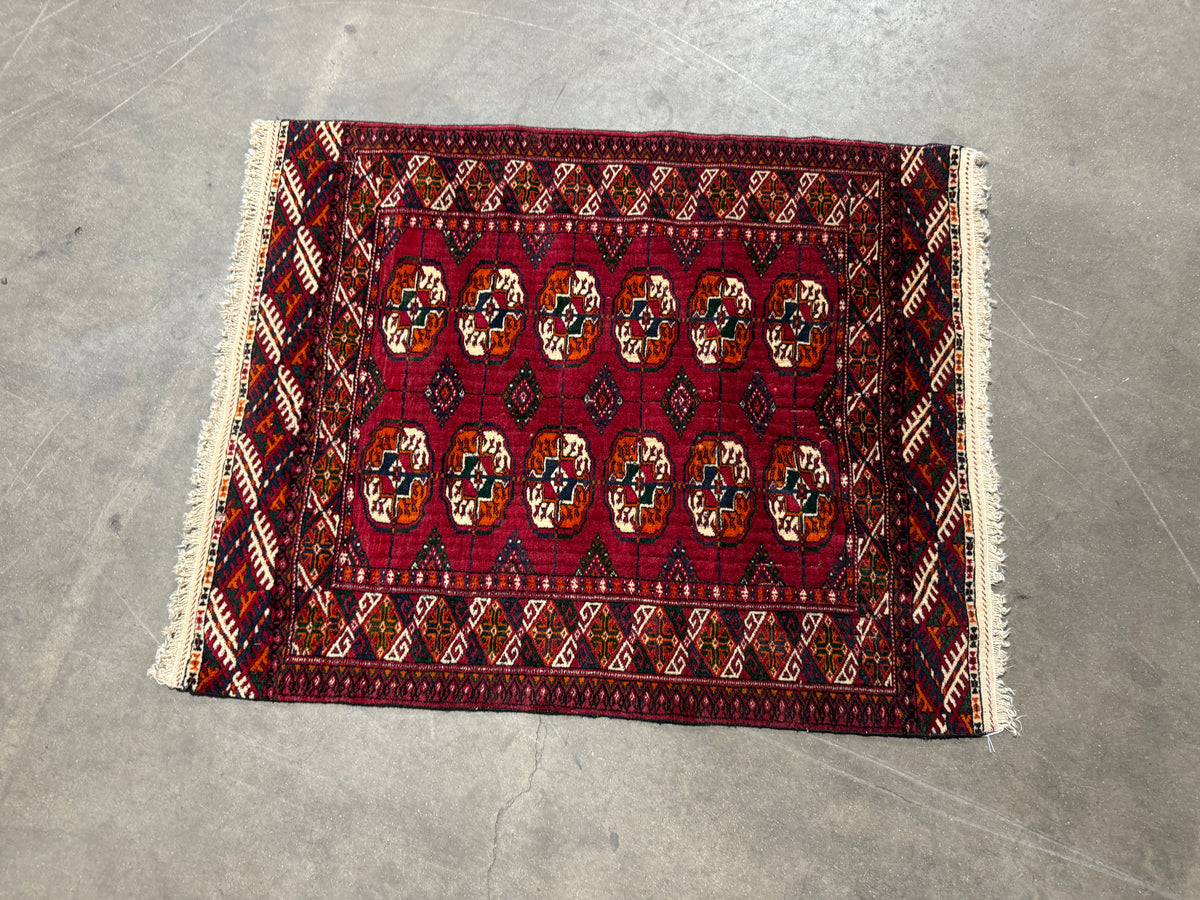 Vintage Handwoven Red Floral Oriental Persian Rug - Handwoven  - 34 x 41"