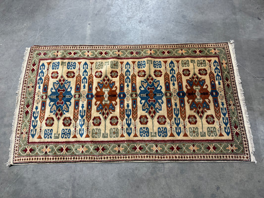 Vintage Handwoven Geometric Kazak Oriental Persian Rug - Handwoven  - 42 x 76"