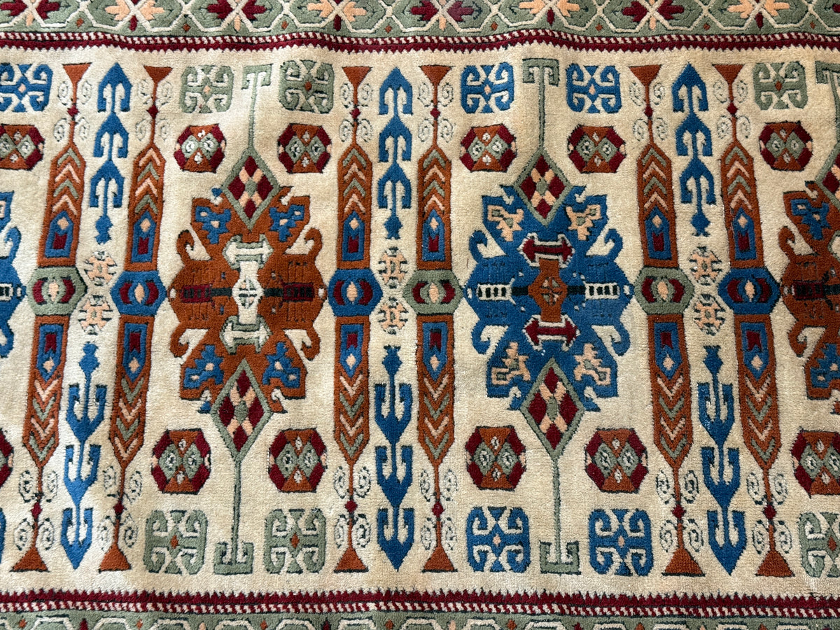 Vintage Handwoven Geometric Kazak Oriental Persian Rug - Handwoven  - 42 x 76"
