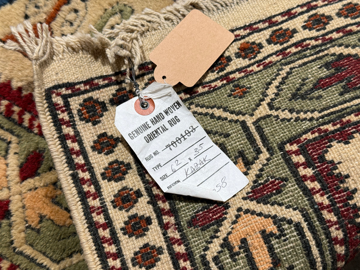 Vintage Handwoven Geometric Kazak Oriental Persian Rug - Handwoven  - 42 x 76"