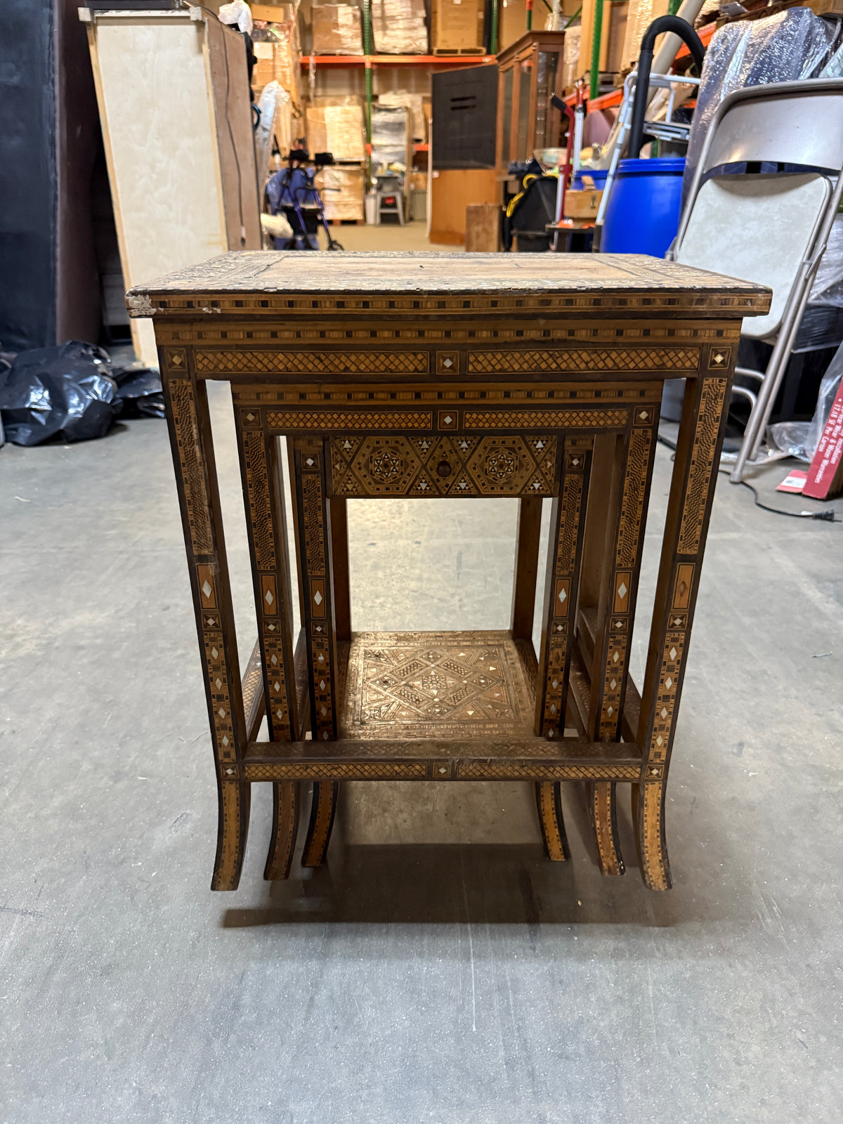 Antique Damascus Inlaid Stacking Table Set of 3 - 23 x 30"