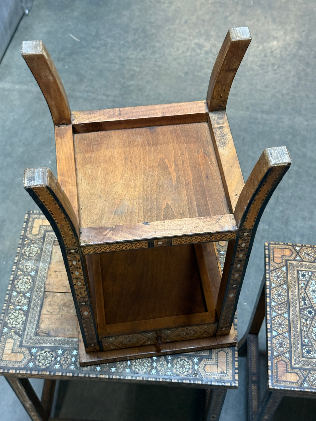 Antique Damascus Inlaid Stacking Table Set of 3 - 23 x 30"