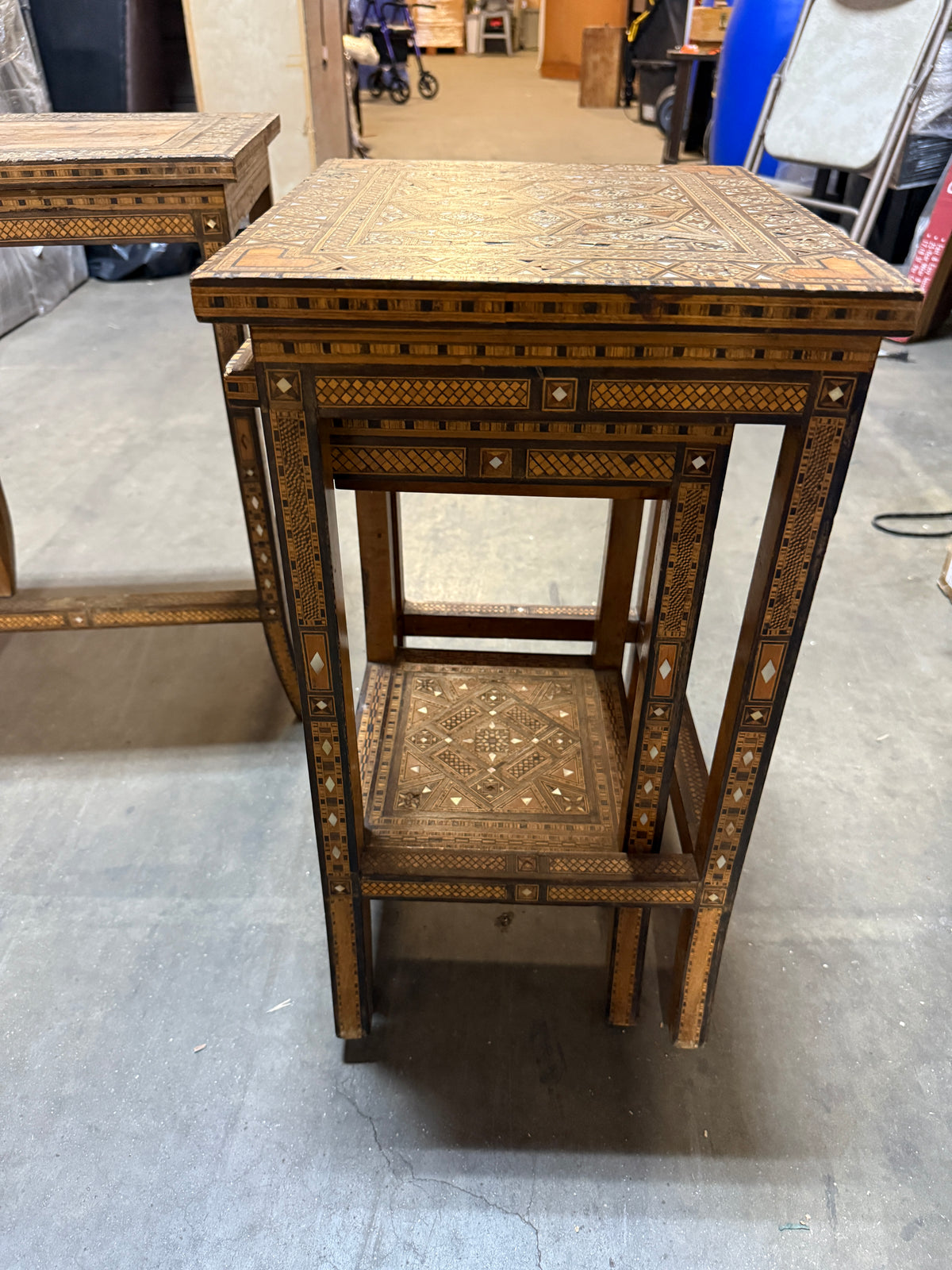 Antique Damascus Inlaid Stacking Table Set of 3 - 23 x 30"