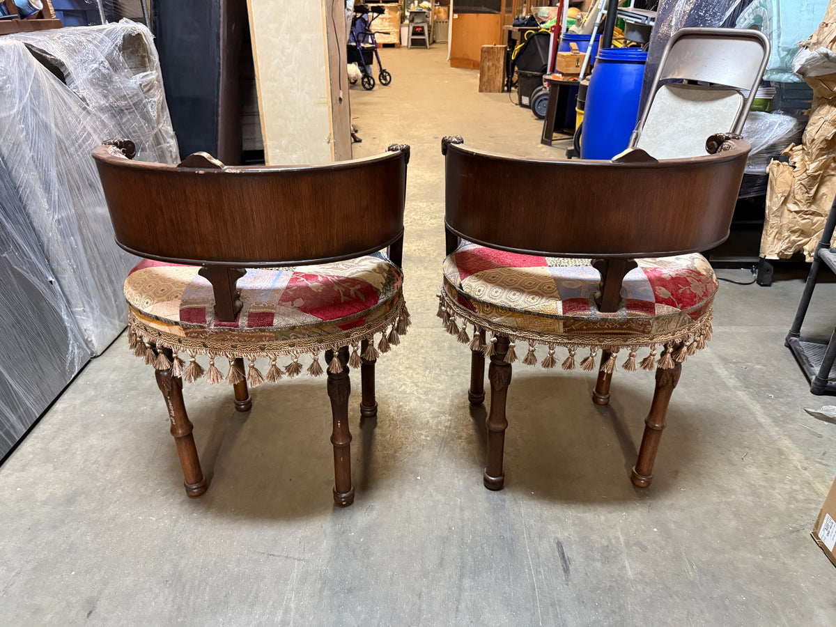 Vintage Pair of Patchwork Barrel Back Parlor Chairs- 23 x 30"