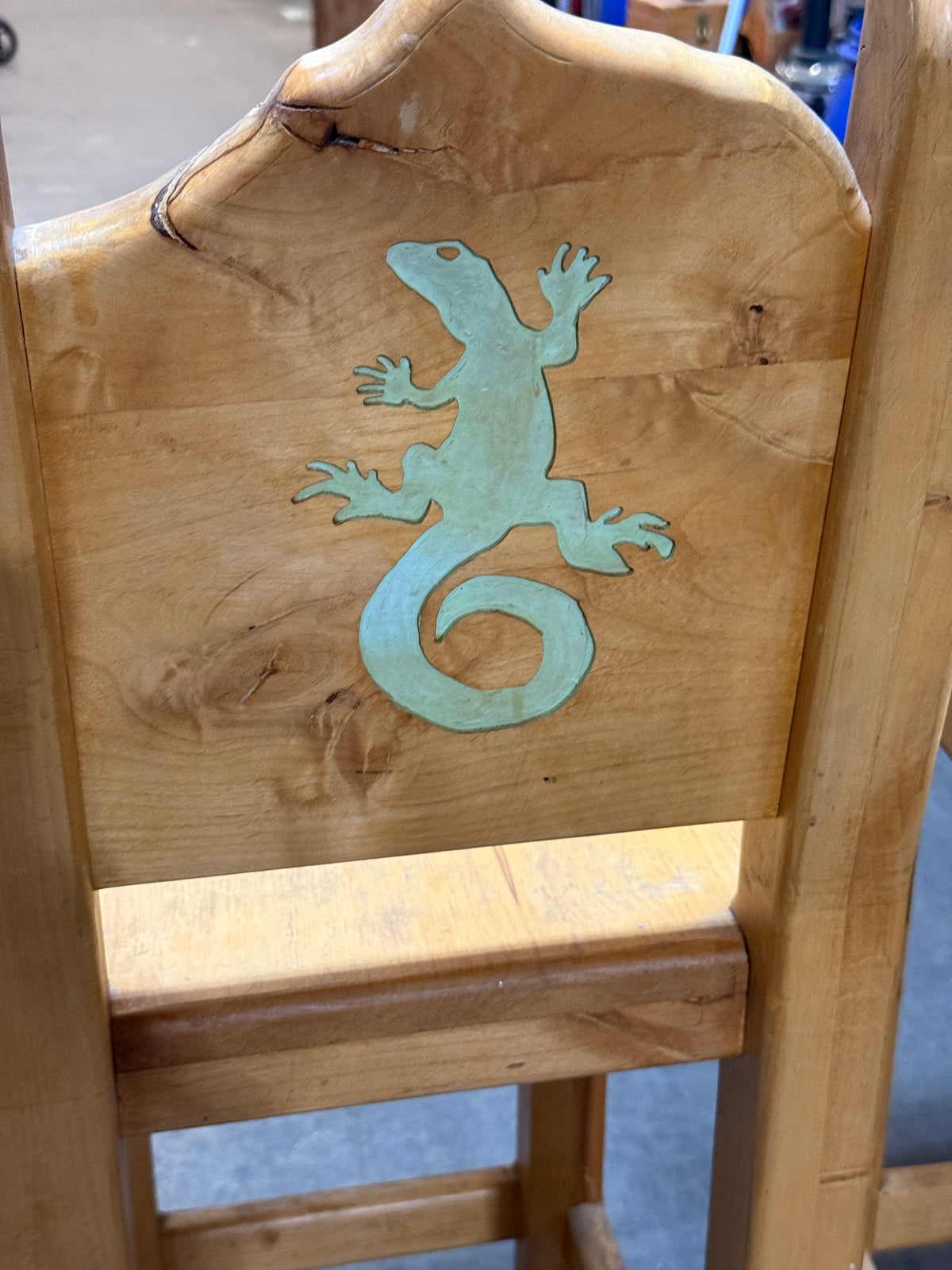 Rustic Green Gecko Lizard Wooden Barstool Pair - 18 x 46"