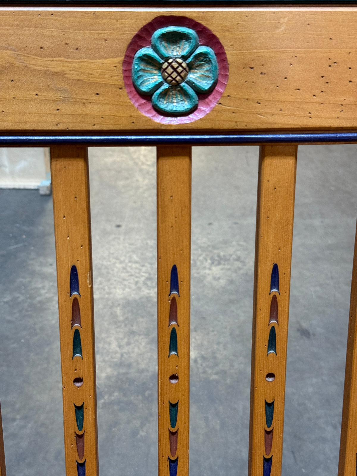 Signed Handcrafted Folk Art Painted Wood Armchair Southwestern  - 18 x 44"