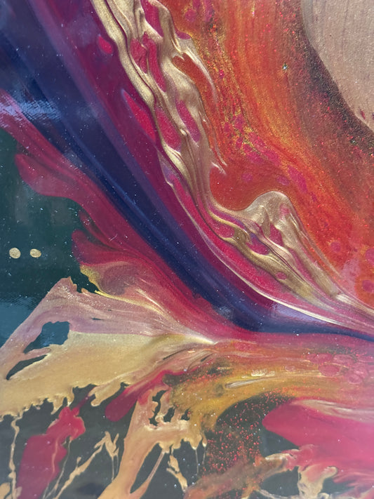 "Dragon" Original Red Glitter Abstract Painting -Elan Vital - 54 x 17"