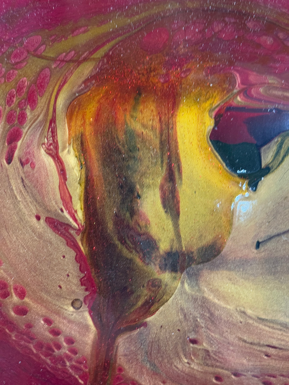 "Dragon" Original Red Glitter Abstract Painting -Elan Vital - 54 x 17"