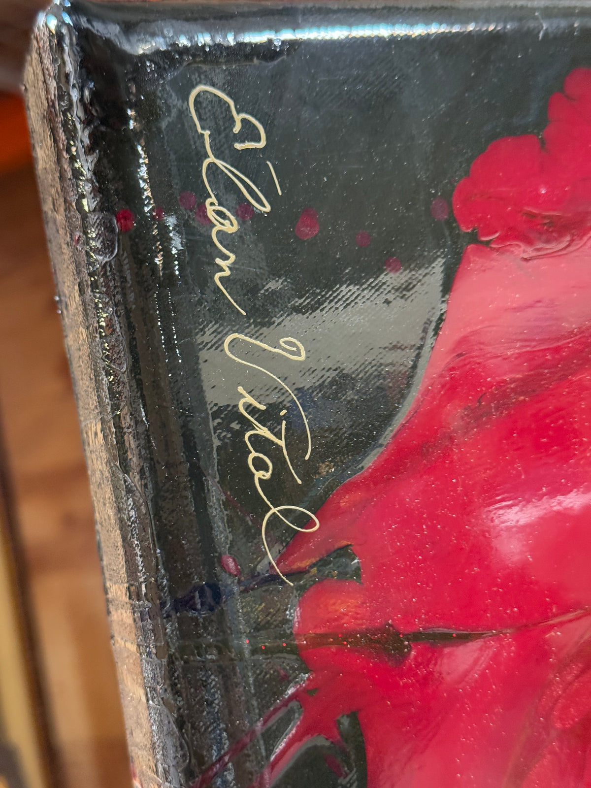 "Dragon" Original Red Glitter Abstract Painting -Elan Vital - 54 x 17"