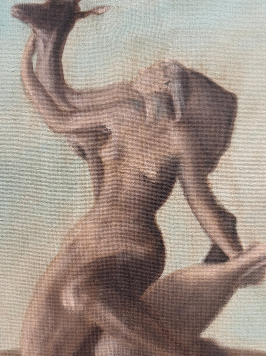 Mid Century Surrealist Woman Antelope Original Oil Painting - 25 x 34"