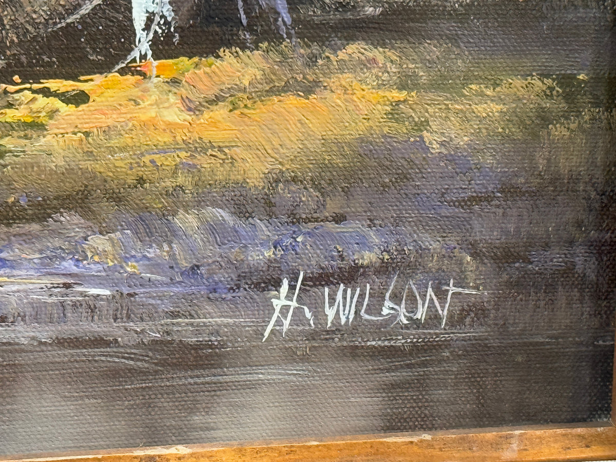 Vintage Landscape Tree Stream Original Oil Painting - H Wilson - 18 x 22"