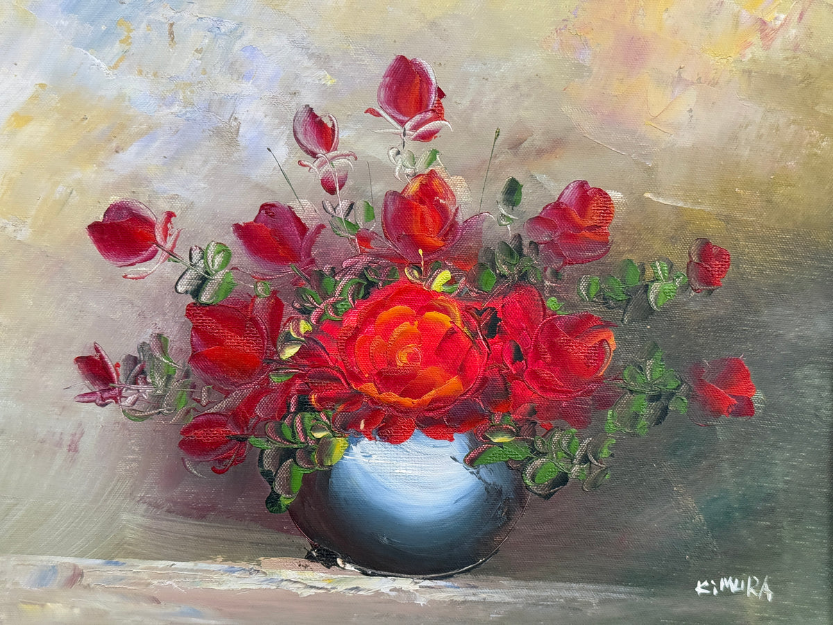 Red Roses Still Life Original Oil Painting - Kimura - 20 x 23"