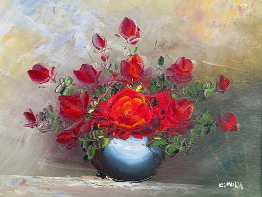 Red Roses Still Life Original Oil Painting - Kimura - 20 x 23"