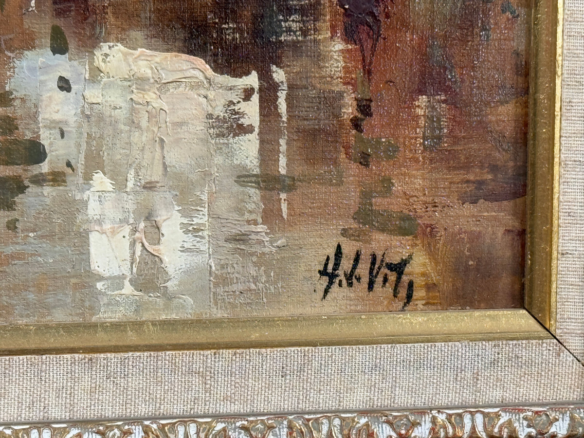 Piazza San Marco Italy Vintage Cityscape Original Oil Painting - H. V. Vito - 21 x 24"