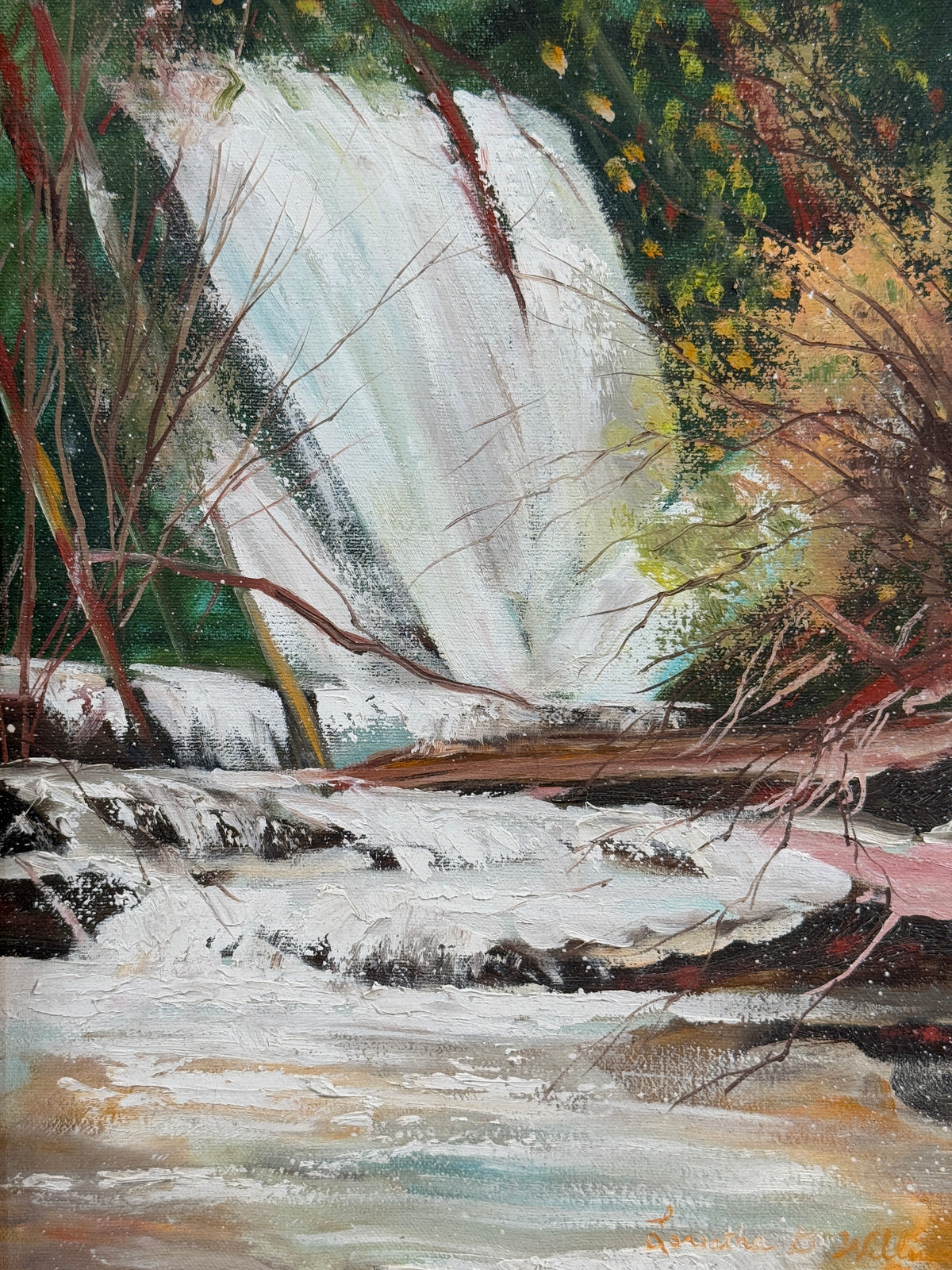 1989 Woodlands Waterfall Vintage Original Oil Painting - Williams - 19 x 23"