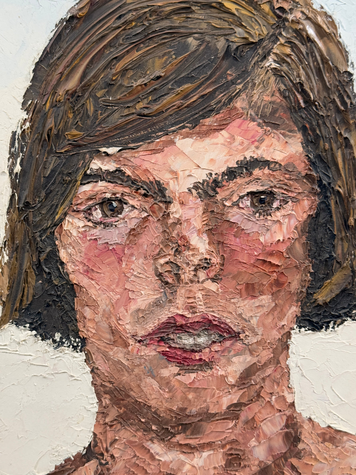 1976 California "Be Still You And Me, Now" Expressionist Original Oil Portrait Painting - George Keahey - 36 x 60"