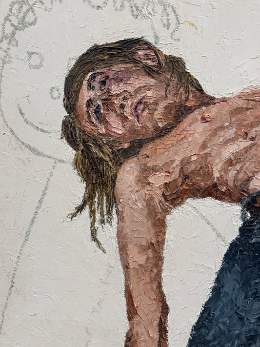 1974 California "Separation, The Craeiest of Adult Games" Expressionist Original Oil Portrait Painting - George Keahey - 36 x 48"