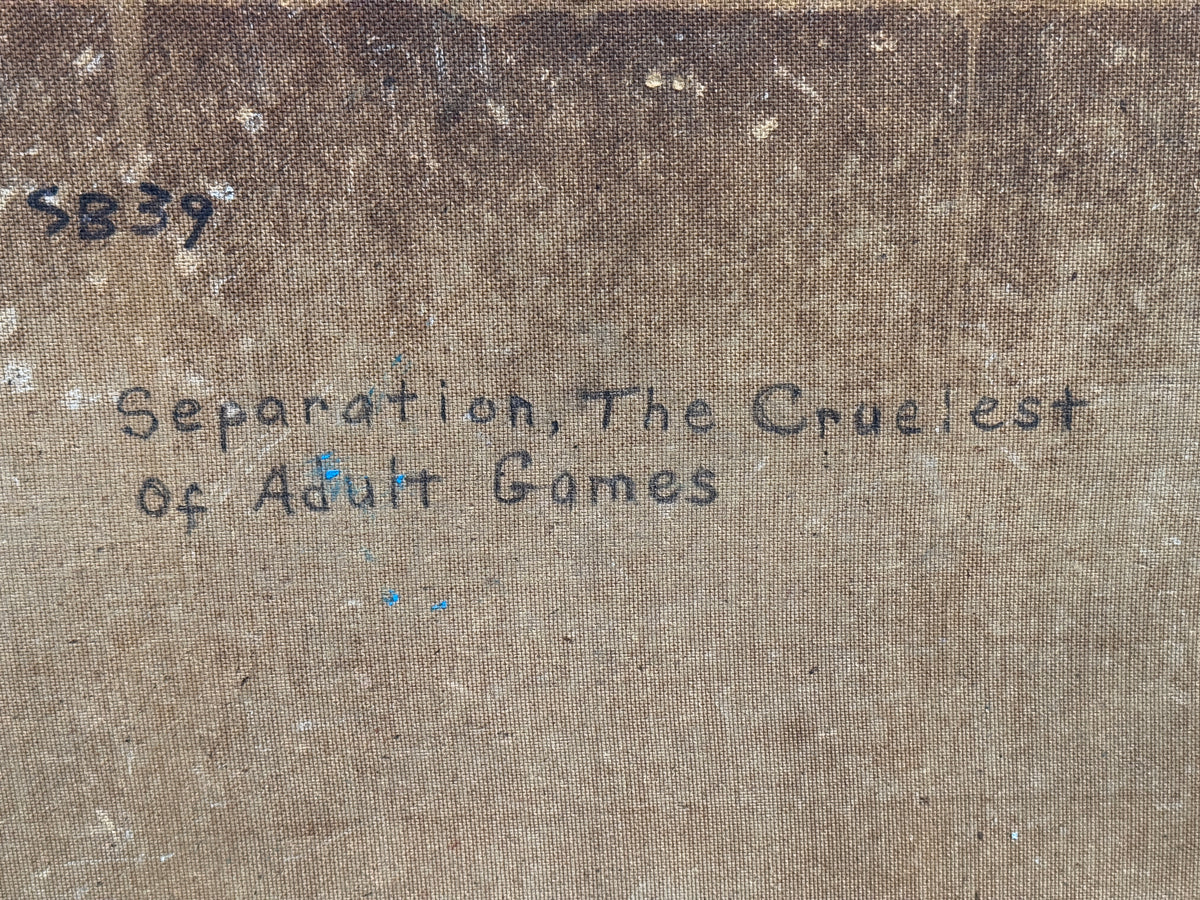 1974 California "Separation, The Craeiest of Adult Games" Expressionist Original Oil Portrait Painting - George Keahey - 36 x 48"