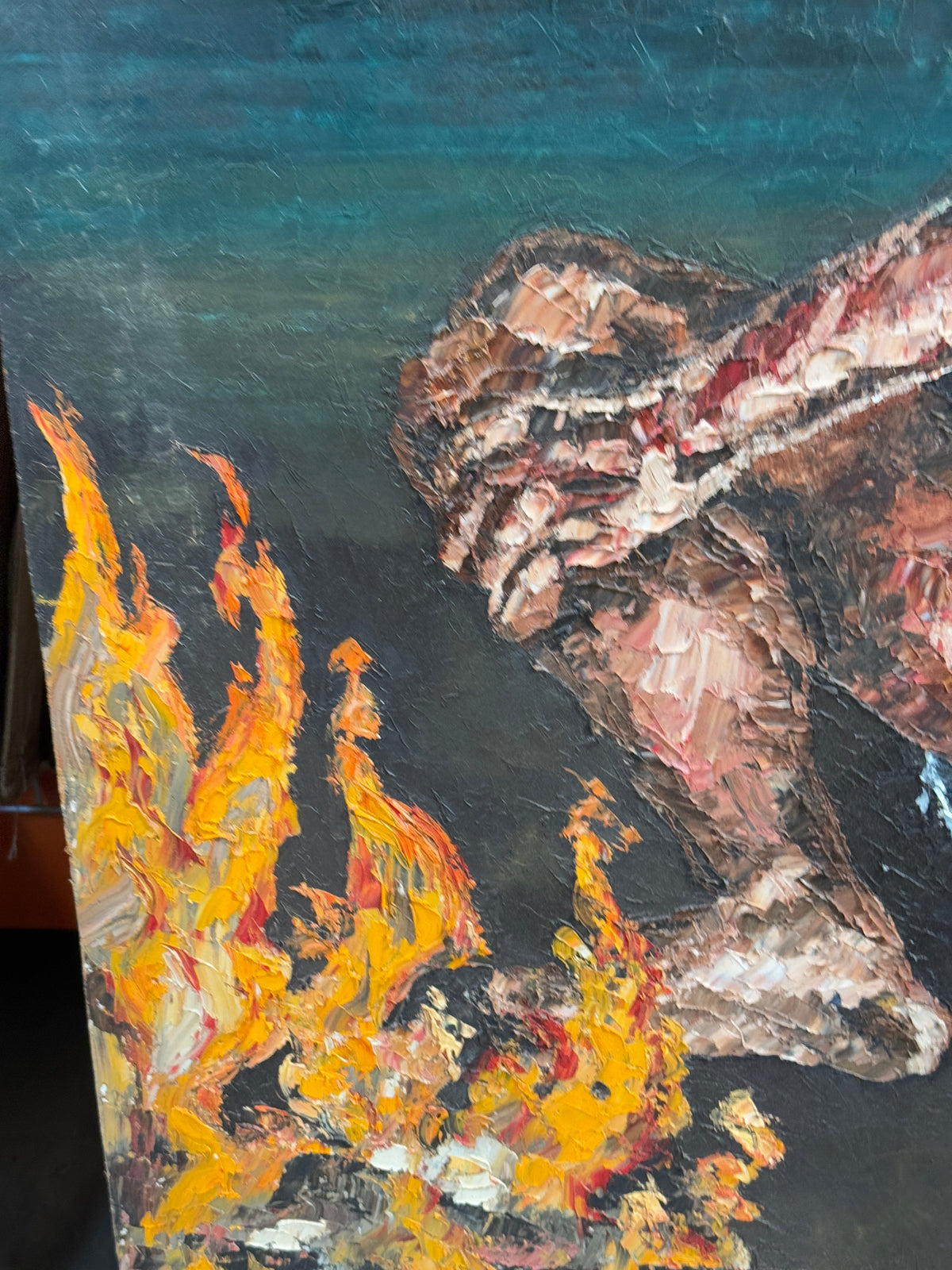 1970s California "One's - Self, Sharing" Expressionist Original Oil Portrait Painting - George Keahey - 36 x 48"