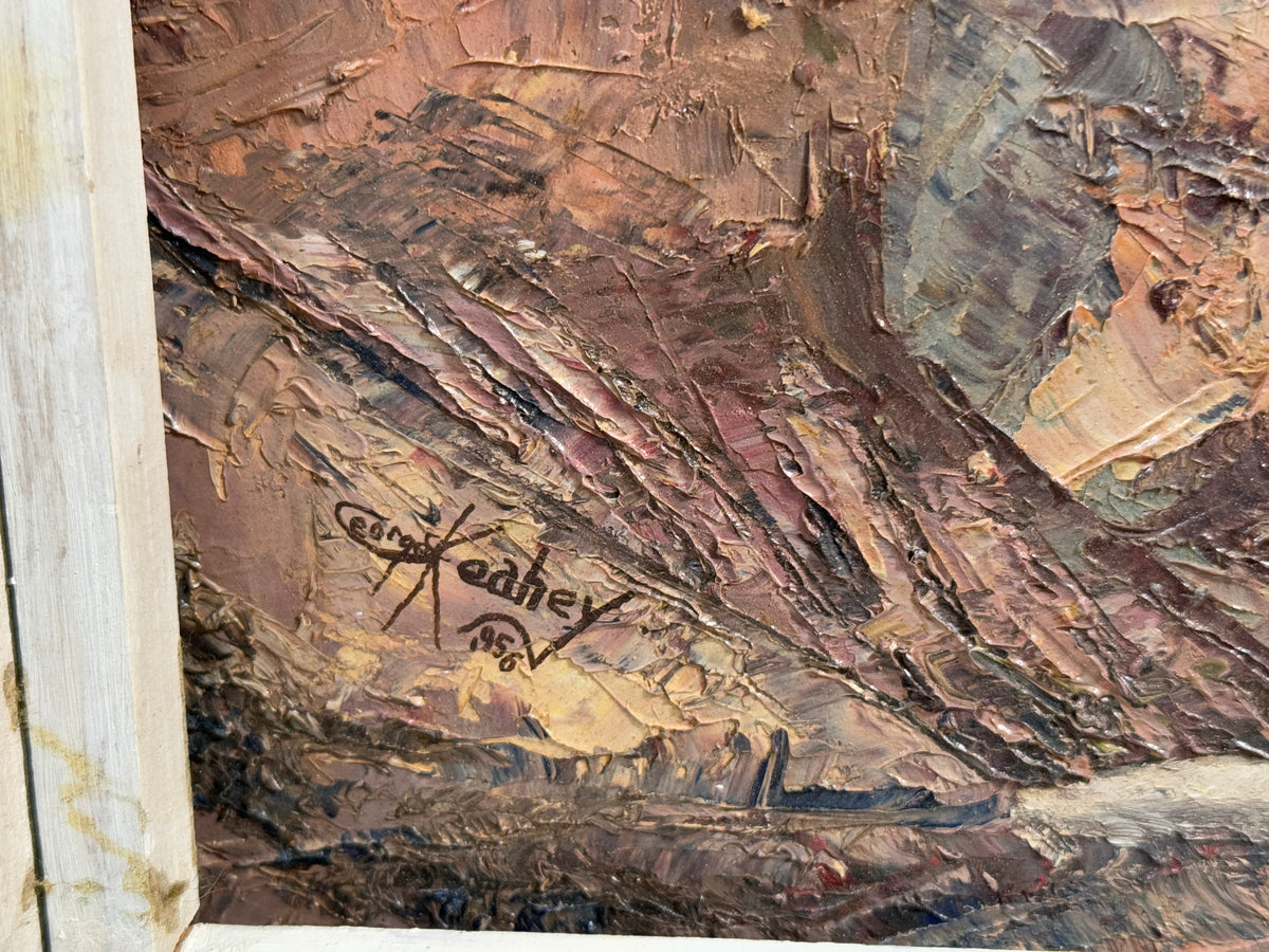 1956 California "Self Portrait, Looking In A Window" Expressionist Original Oil Portrait Painting - George Keahey - 17 x 21"