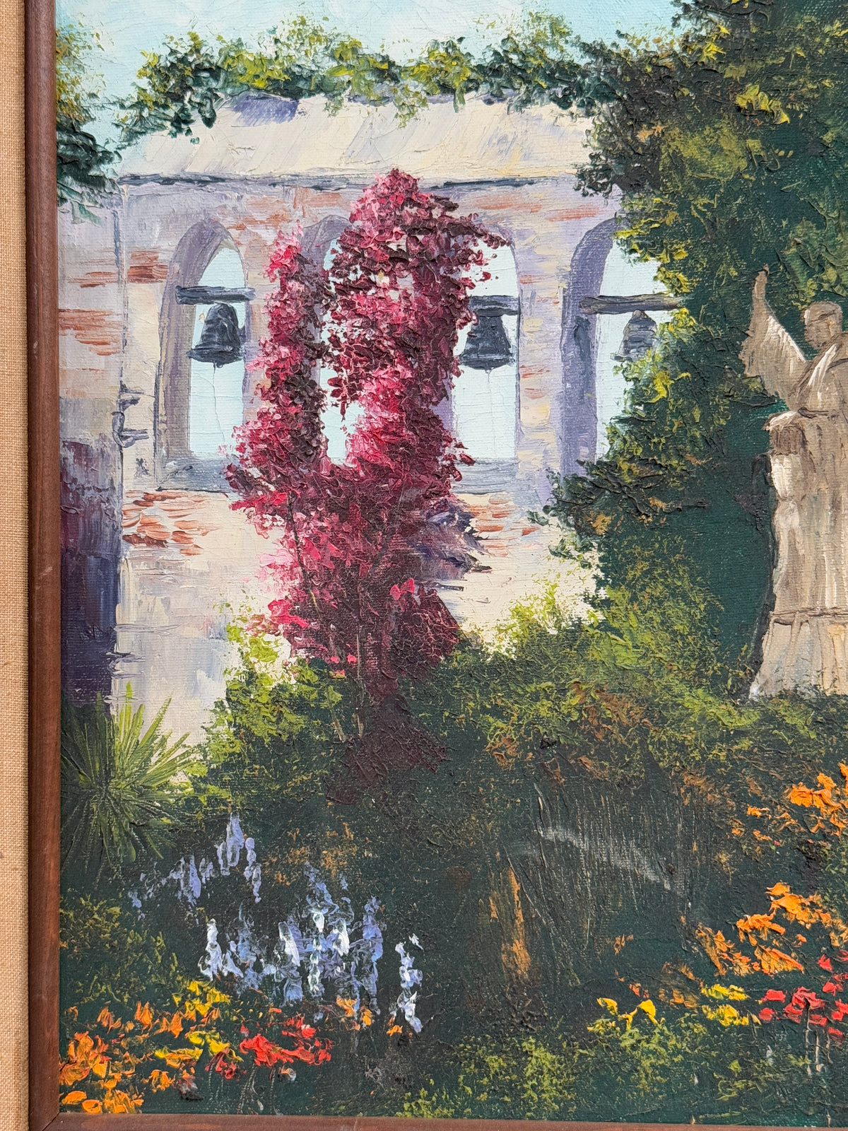 Mid Century Impressionist California Mission Garden Original Oil Painting -John Cunningham- 18 x 23"