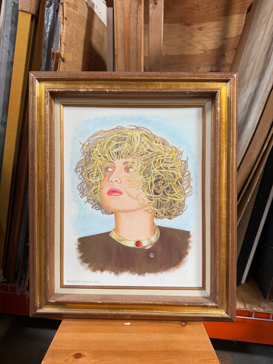 1980's Retro Fashionable Blonde Woman's Portrait Original Oil Painting -Russell W Fagnan- 21 x 24"
