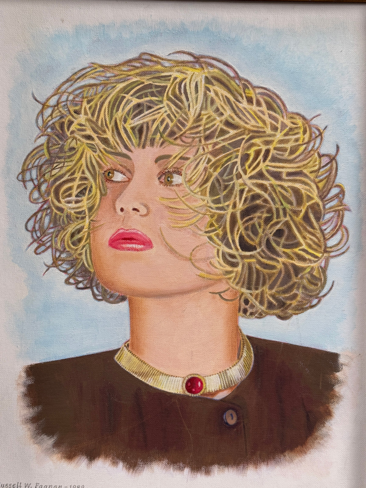 1980's Retro Fashionable Blonde Woman's Portrait Original Oil Painting -Russell W Fagnan- 21 x 24"