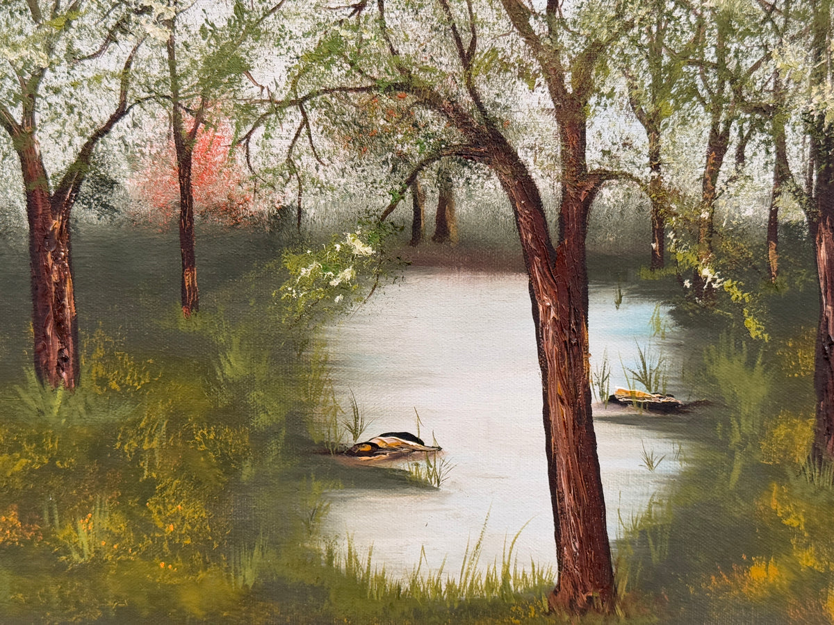 1979 Retro Landscape Forrest Scene Original Oil Painting - Akers - 16 x 20"