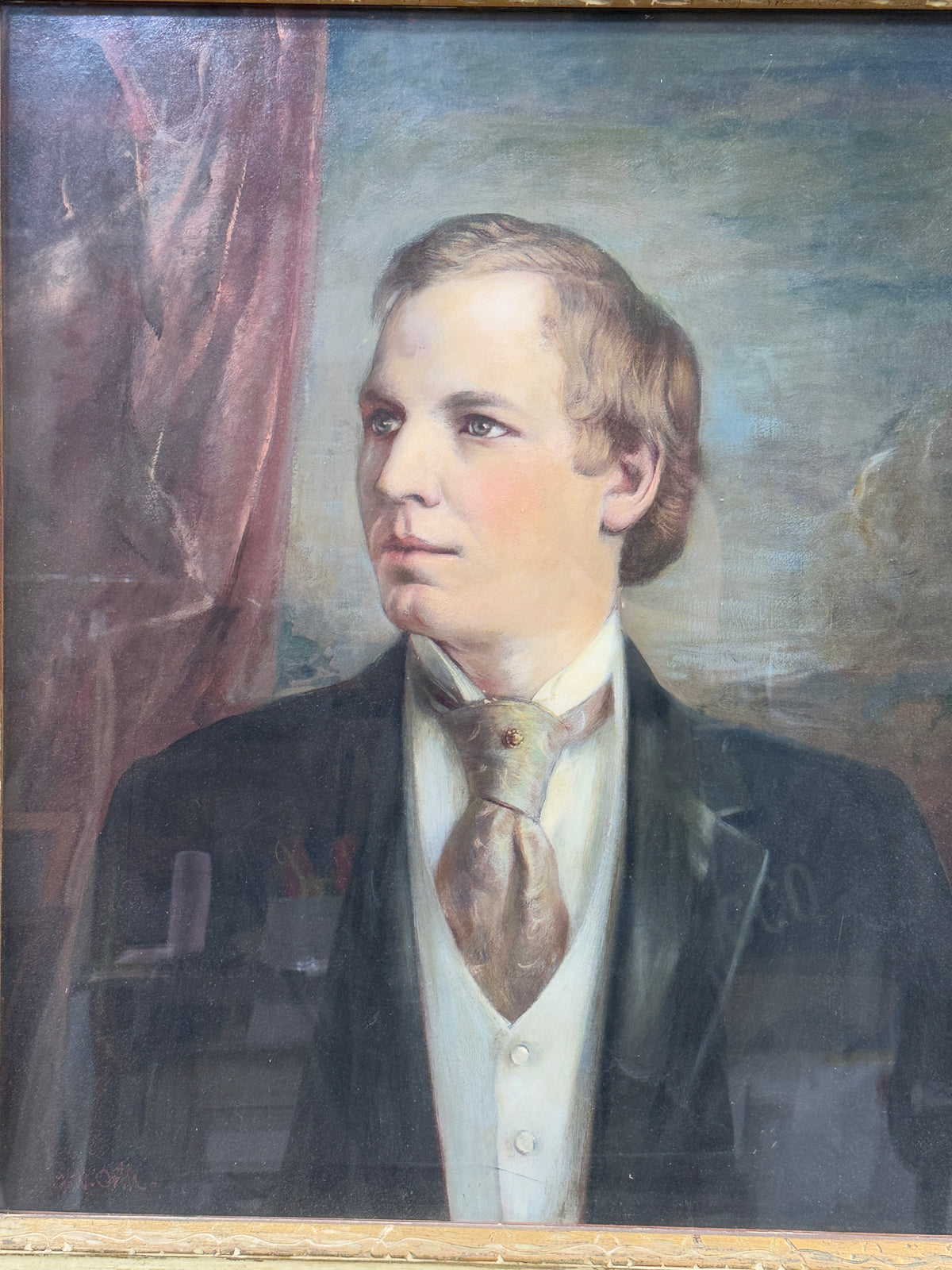 Antique Victorian Gentleman's Portrait Masonite Original Oil -John William Orth- 27 x 33" (Copy)