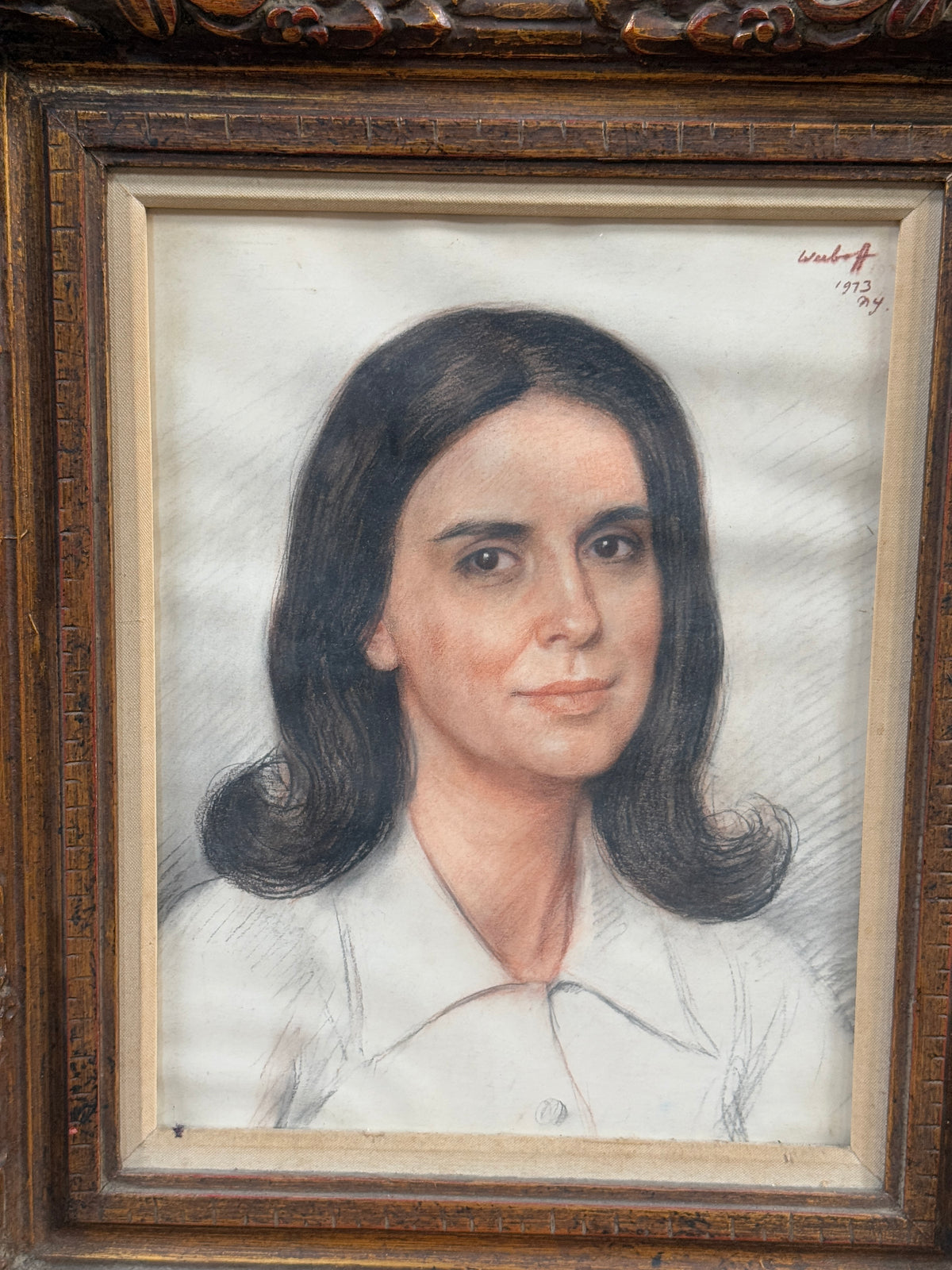 1970s Charcoal Pastel Portrait Of A Woman -Unknown- 22 x 26"