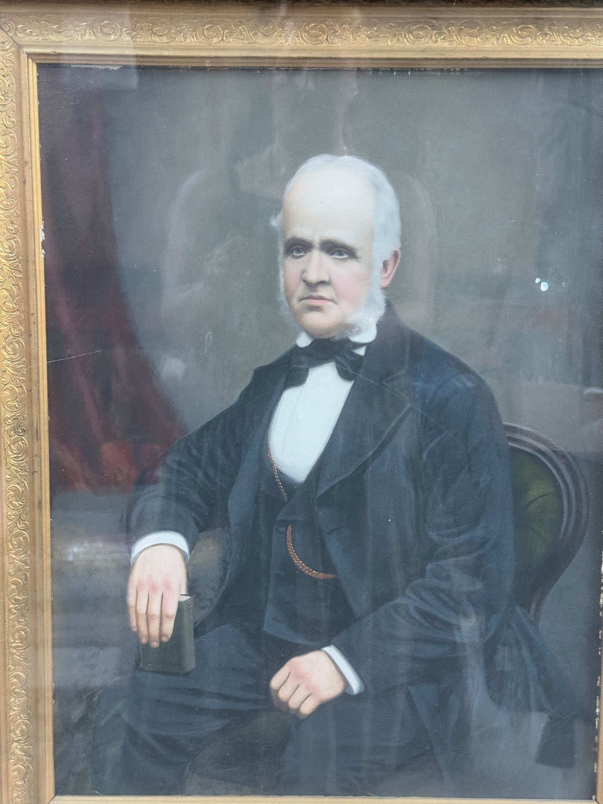 Antique Late 1800's Victorian Mans Portrait Original Oil Substantial Frame- 27 x 33"