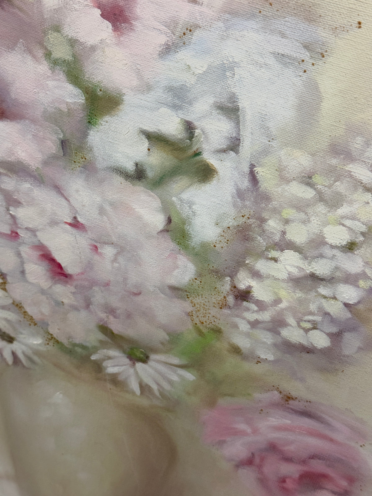Pink White Floral Still Life Original Oil Painting -Mikkelson- 30 x 38"