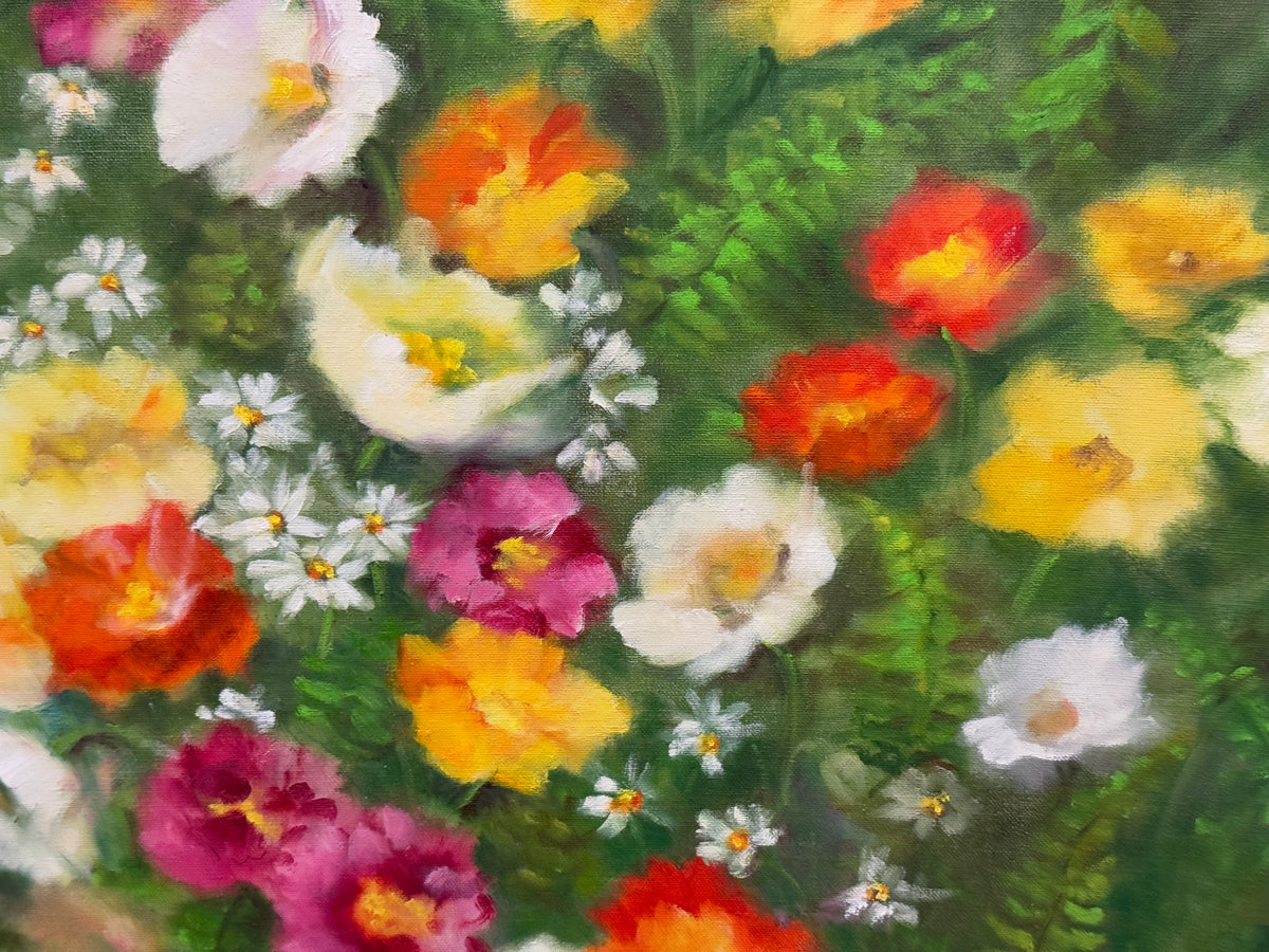 Colorful Floral Still Life Original Oil Painting -Mikkelson- 32 x 38"