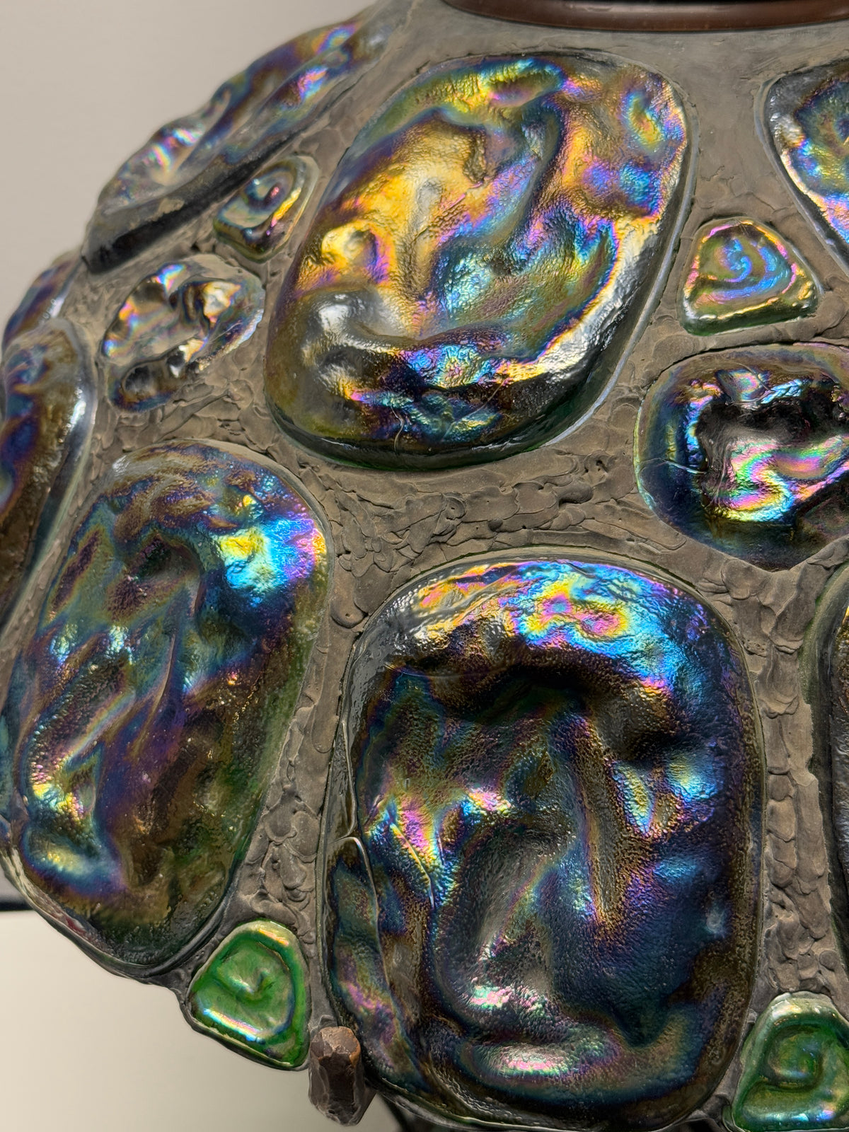 Vintage Turtle Back Tiffany Studios Style Lead Green Glass Lamp  - 22 x 35"