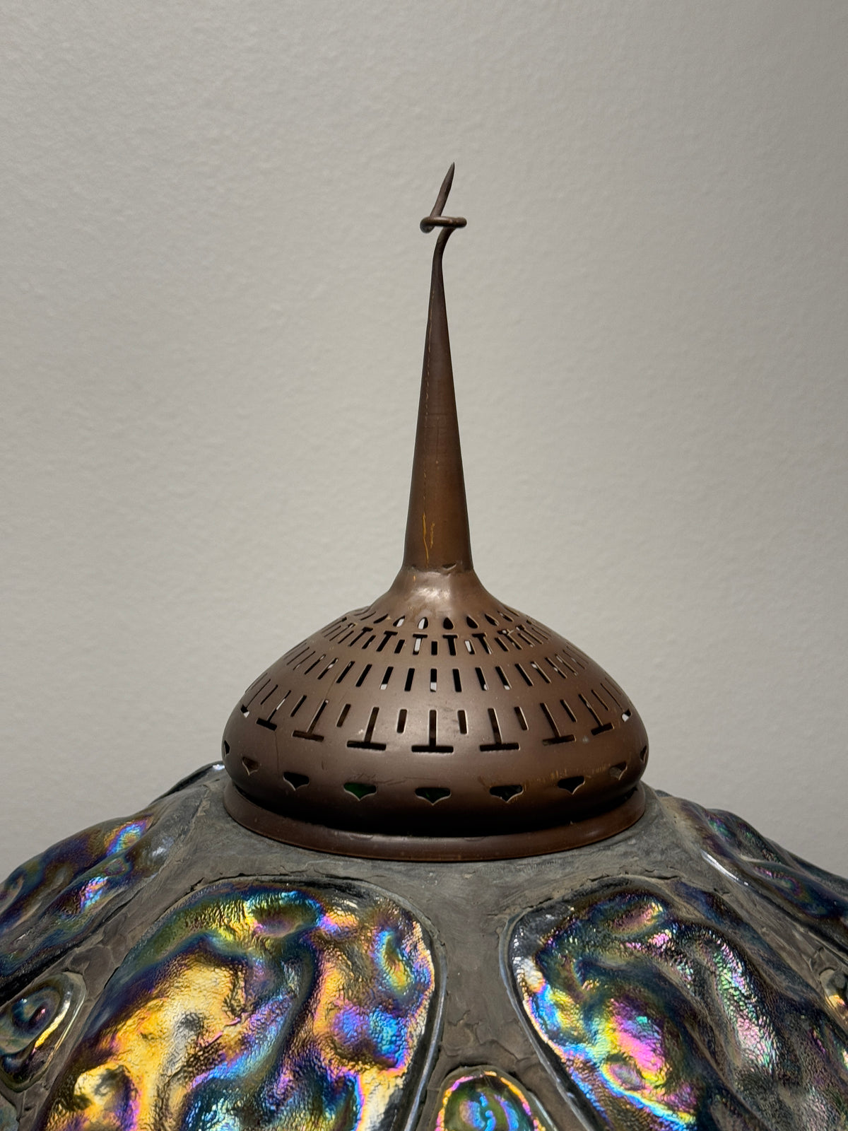 Vintage Turtle Back Tiffany Studios Style Lead Green Glass Lamp  - 22 x 35"