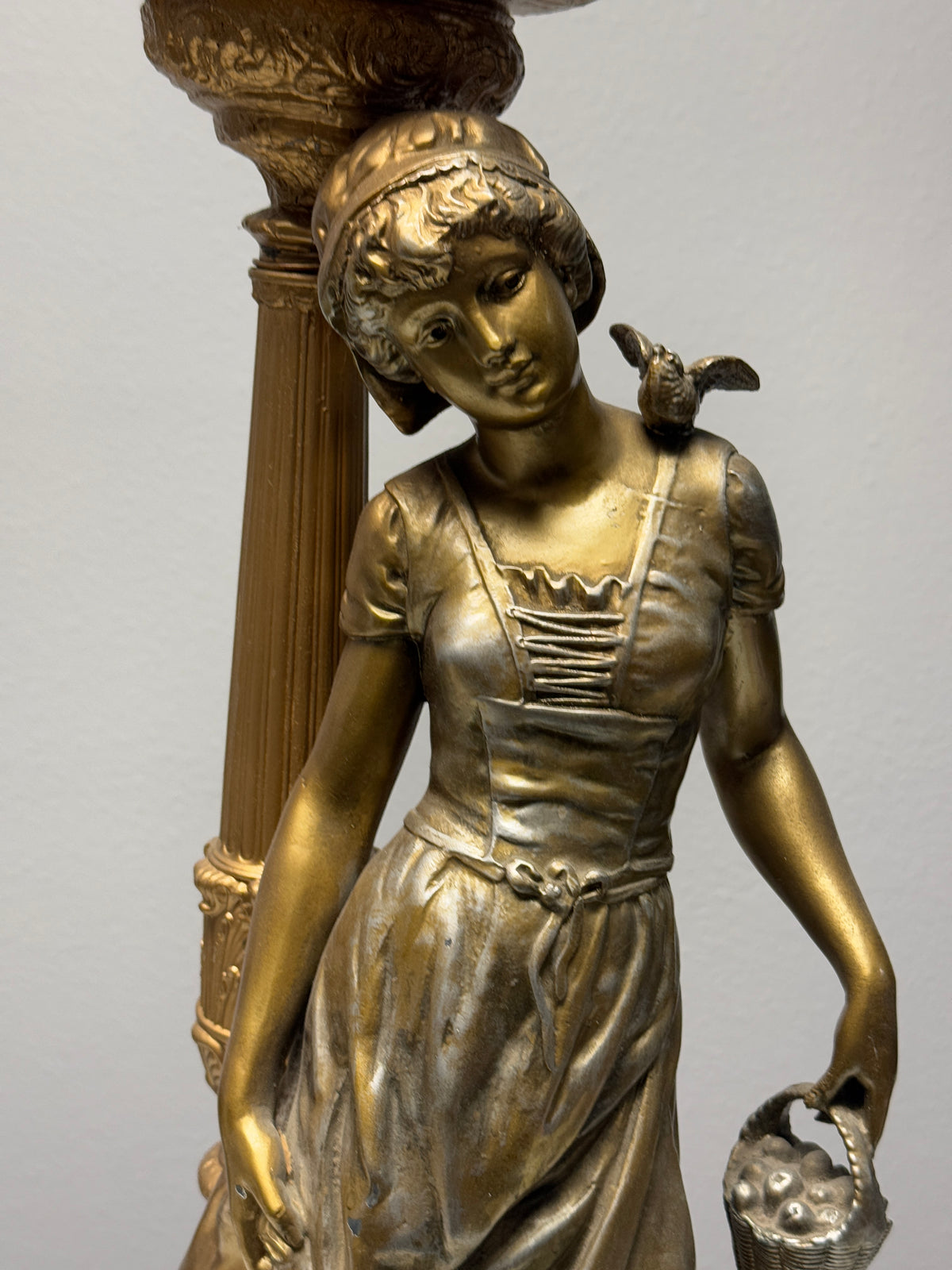 Charles Raphaël Peyre French Gild Female Figure Gilt Lamp  - 41 x 9"