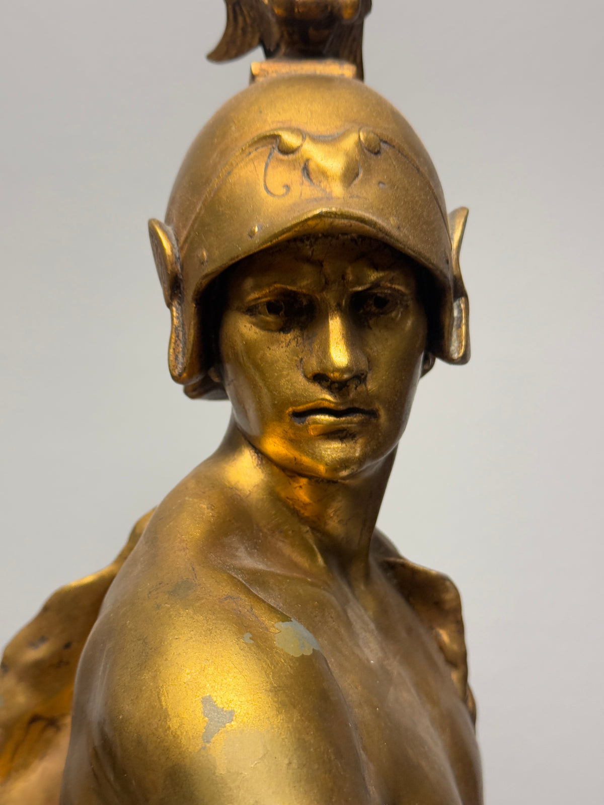Honor Patria Pro Aris et Focis French Gilt Warrior Statue After Émile-Louis Picault - 24"