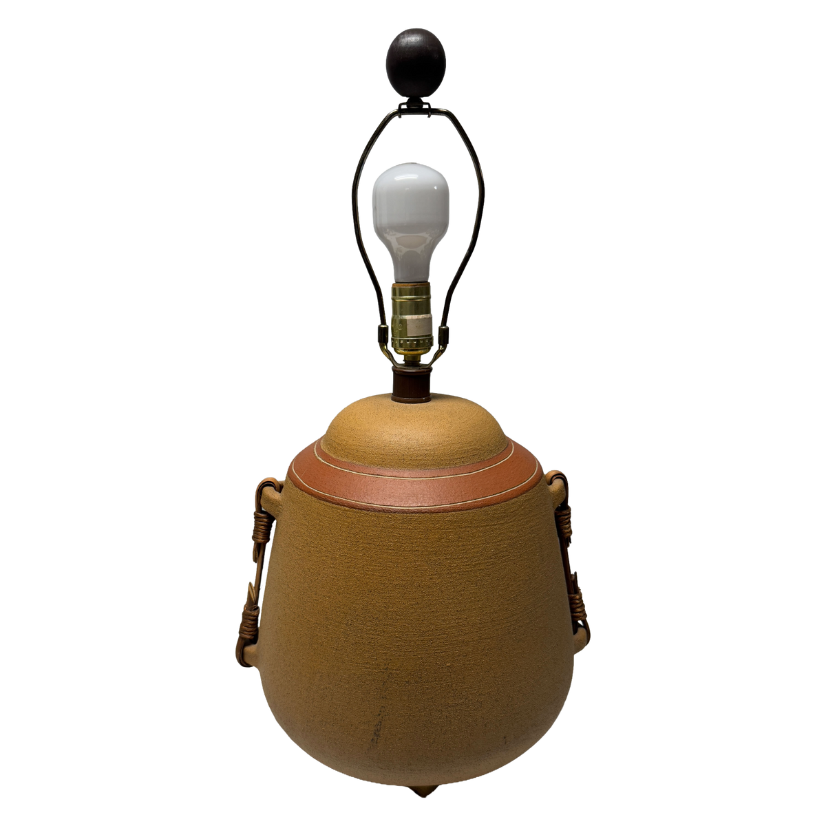 Vintage Southwest Ceramic Copper Geometric Painted Table Lamp  - 25" x 11"